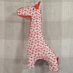 Land of Nod Modern Contemporary Design Orange & White Giraffe Plush Pillow 12"